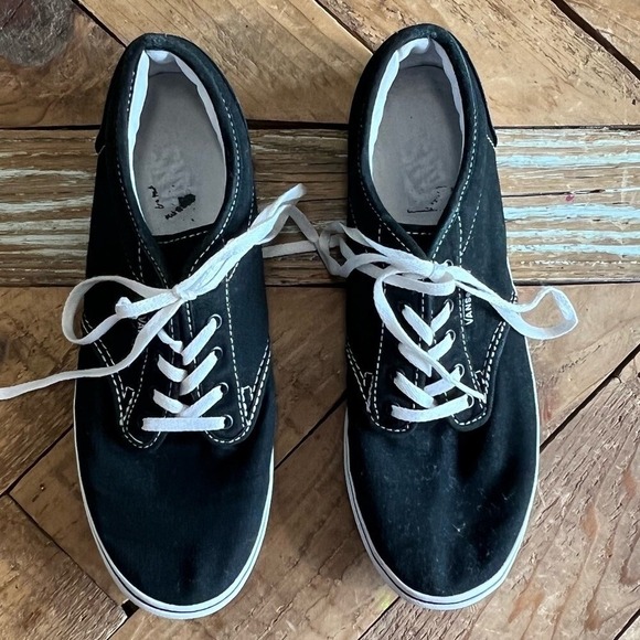 Vans Canvas Sneakers‎ Black Low Top Lace Up Casual Comfort Shoes Size 8.5 - Picture 2 of 10